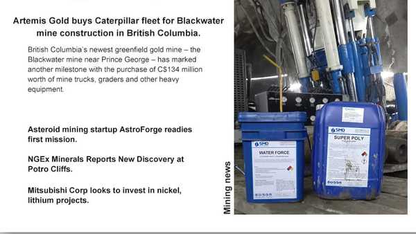 Artemis Gold buys Caterpillar fleet for Blackwater mine construction in British Columbia.